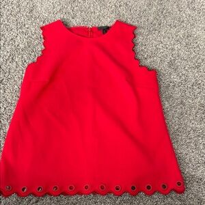 J. Crew Red Sleeveless Top with Scalloped Edges